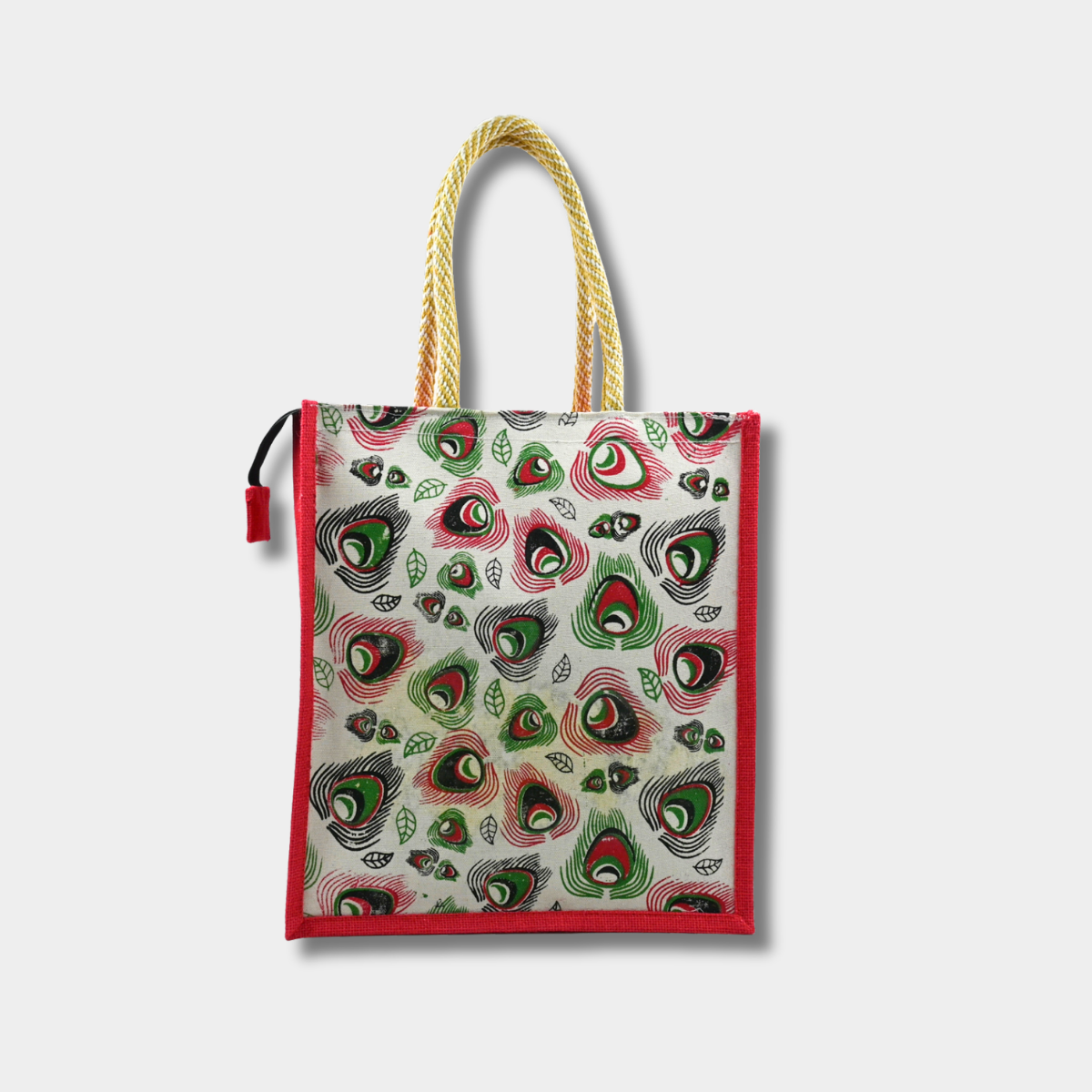 Jute Small Shopping Bag With Pocket-Red - Image 2